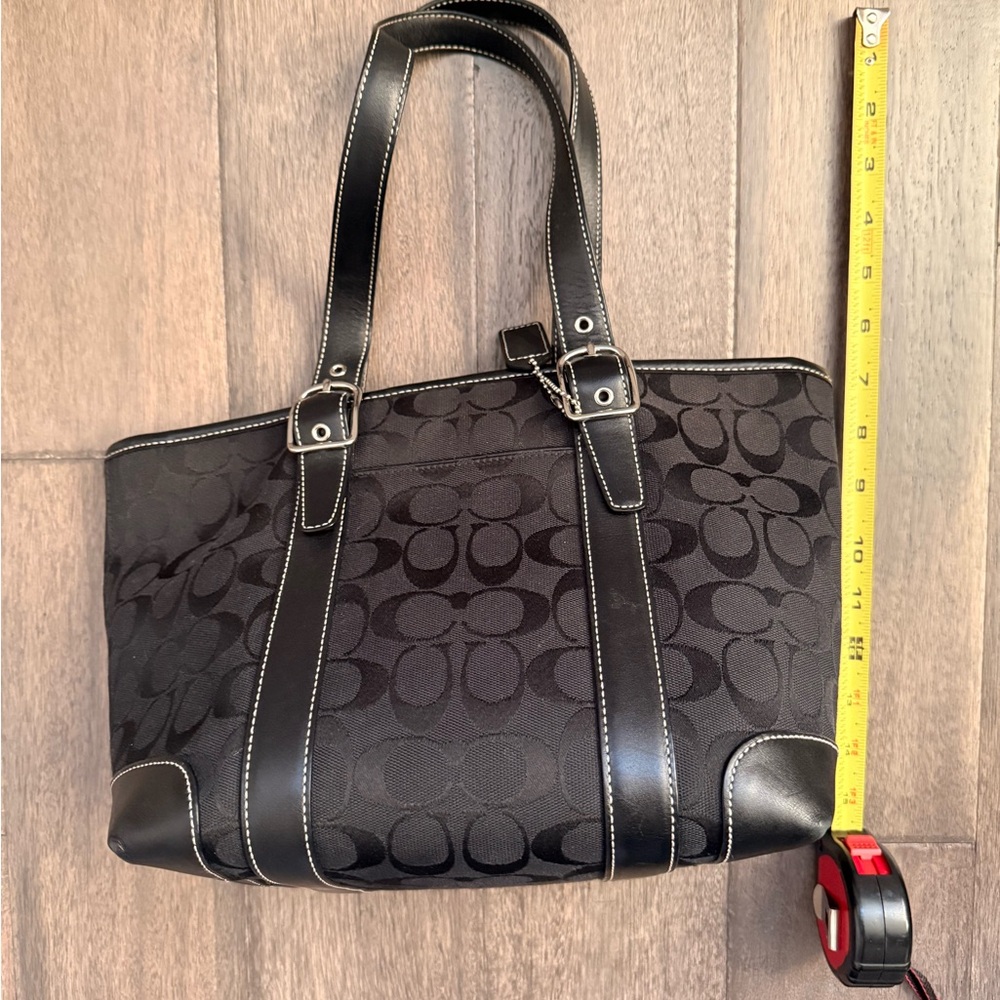 Coach Black Signature Tote with Leather Trim - Picture 3 of 7